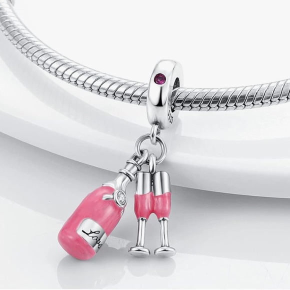 So cute Pink Champagne silver charm for your Pandora bracelet - Picture 2 of 3